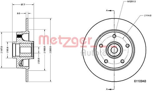 METZGER BREMSSCHEIBE LACK/KS MIT RADLAGER 6110948 