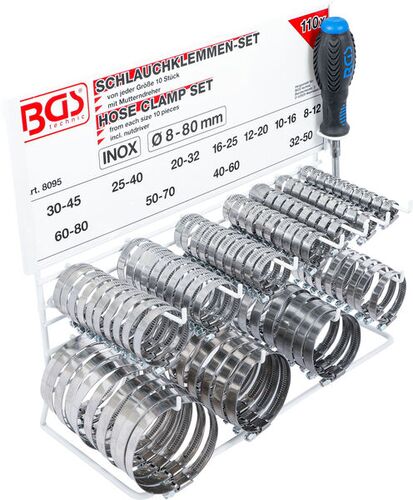 BGS Schlauchklemmen-Sortiment | rostfrei | auf Tafel | 111-tlg. 8095 