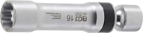 BGS Zündkerzen-Gelenkeinsatz Zwölfkant mit Haltefeder | Antrieb Innenvierkant 10 mm (3/8