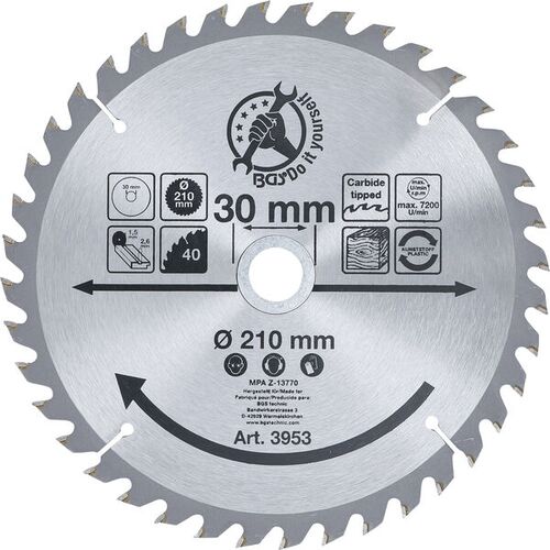 BGS Hartmetall-Kreissägeblatt | Ø 210 x 30 x 2,6 mm | 40 Zähne 3953 