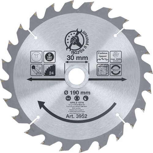 BGS Hartmetall-Kreissägeblatt | Ø 190 x 30 x 2,5 mm | 24 Zähne 3952 