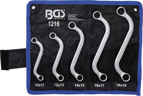 BGS Doppel-Ringschlüssel-Satz | S-Form | SW 10 x 11 - 18 x 19 mm | 5-tlg. 1216 